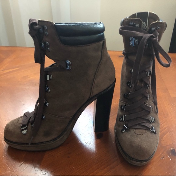 Coach Brown Heeled Lace-Up Boots Size 8 - Picture 1 of 8